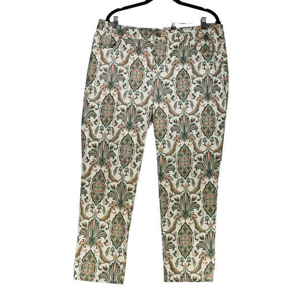 Chicos Cropped Pants Womens 16 Petite Ivory So Slimming Girlfriend Ankle Floral - Picture 1 of 8